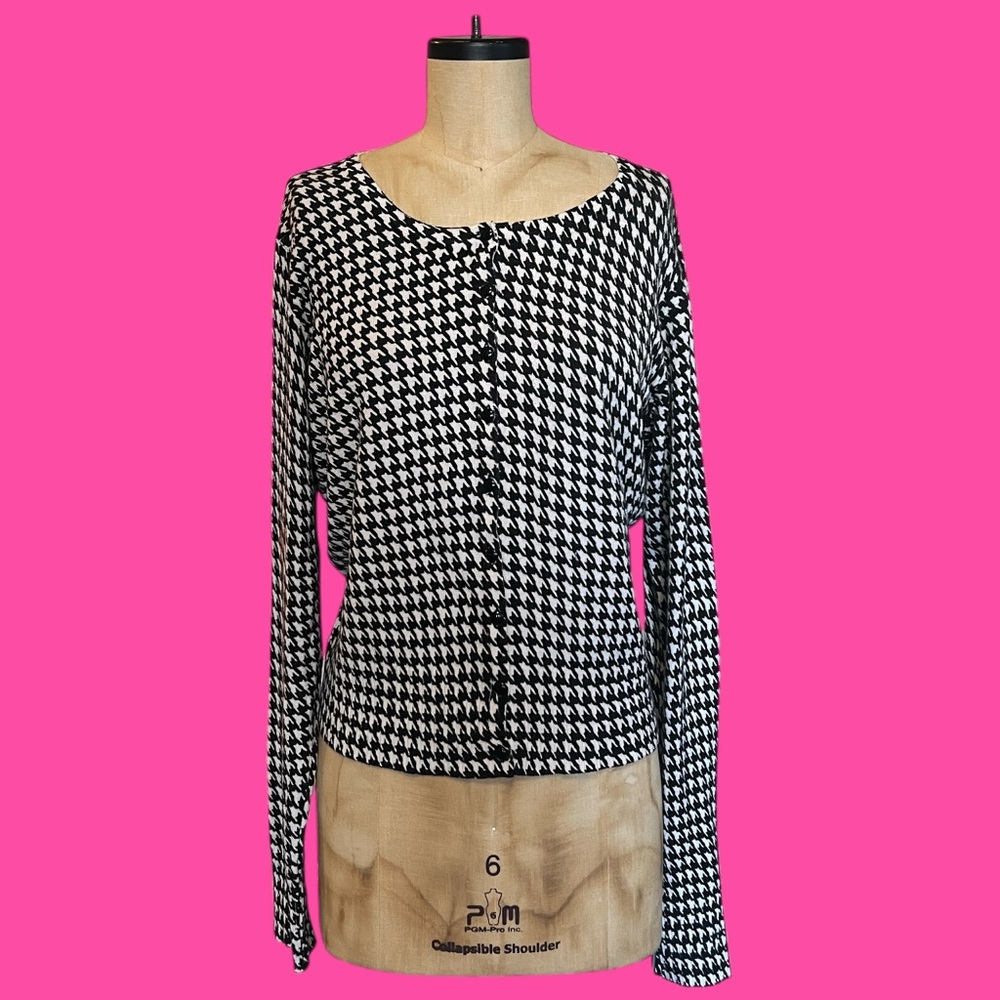 MODCLOTH Y2K Classic Houndstooth Cardi Cardigan 60s Mod Scooter Pinup Alt-Style